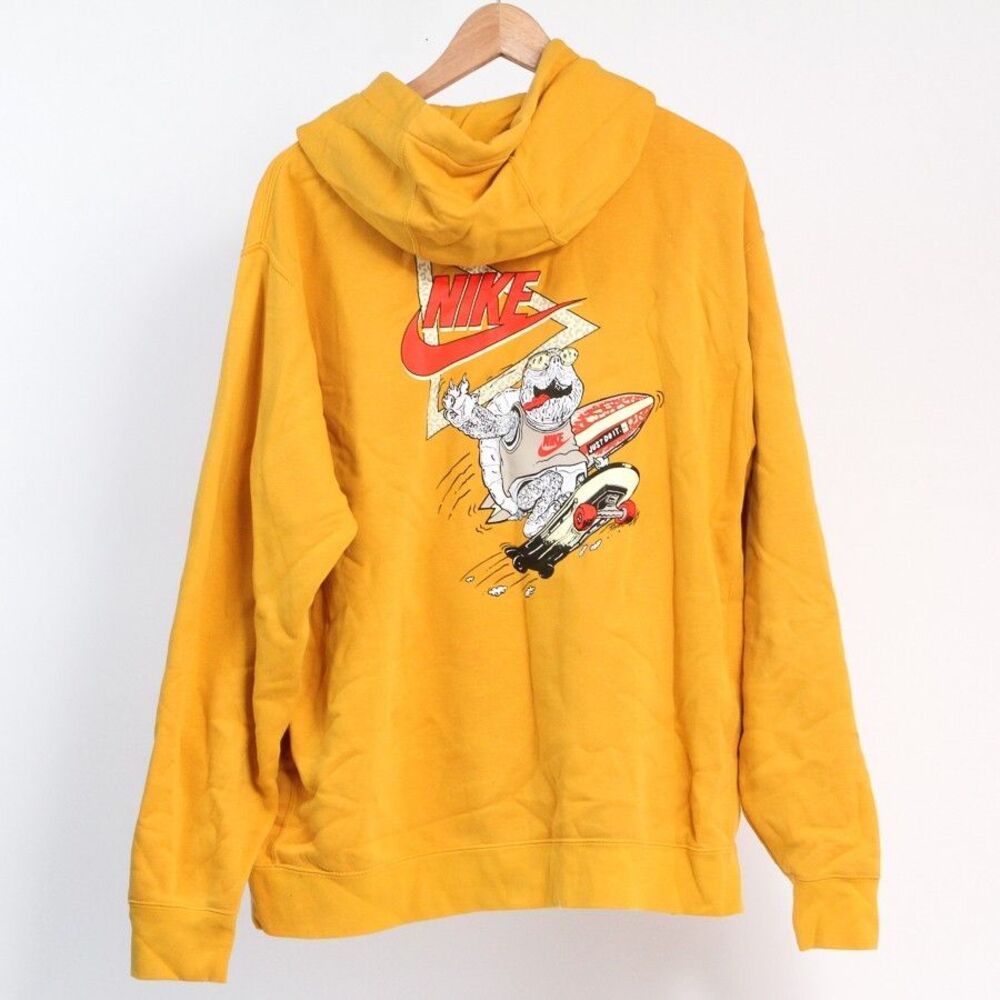 Nike Sun Splash Pullover Hoodie Men's XL Yellow Fleece Drawstring Graphic Print